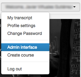 Dropdown menu by clicking user name to select Admin interface