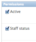 Selecting staff status to give permission to create courses to the user
