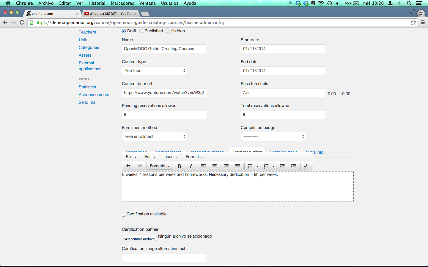 Entering Estimated effort text area